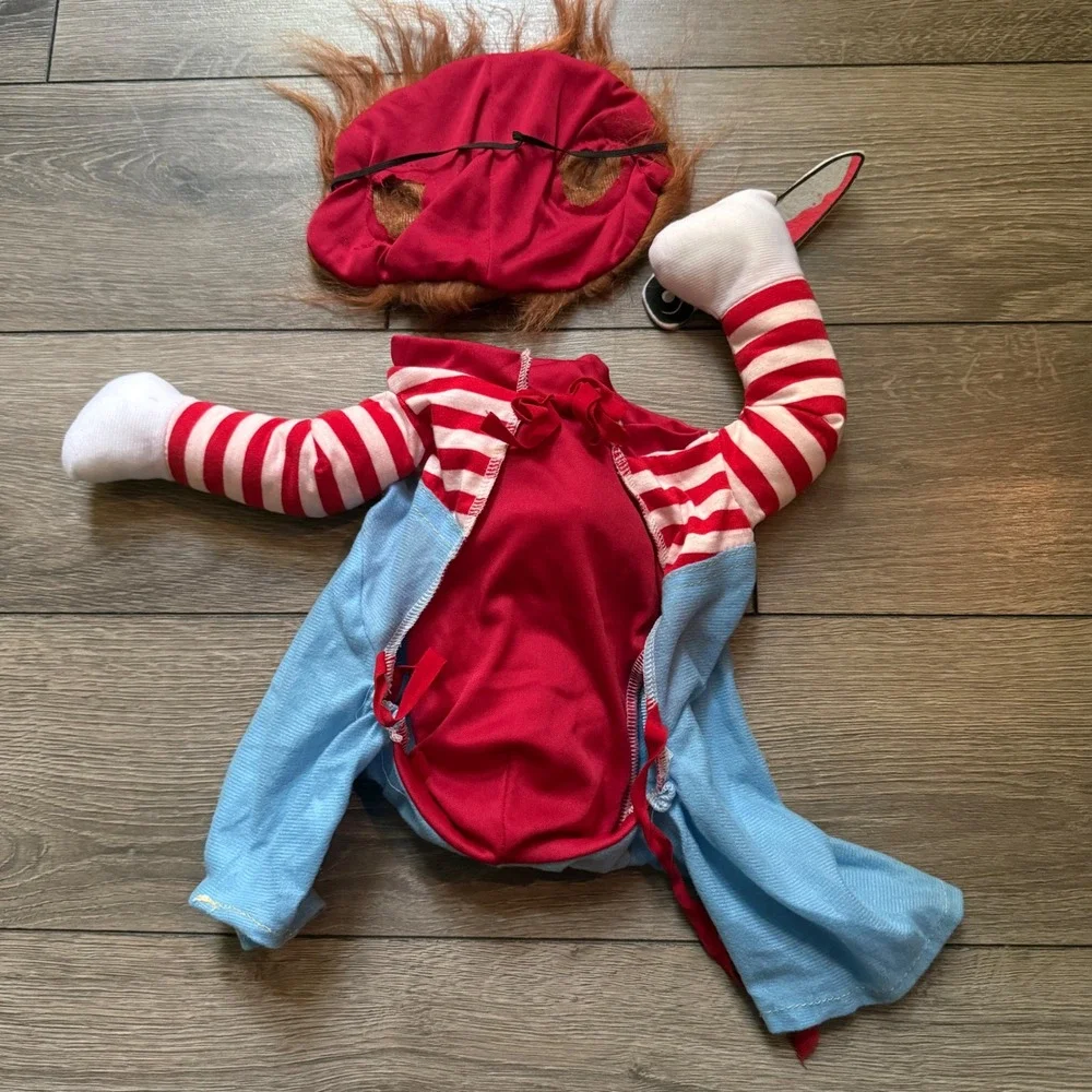 Chucky Dog Costume Childs Play Horror Movie Pet Halloween Outfit with Wig Prop